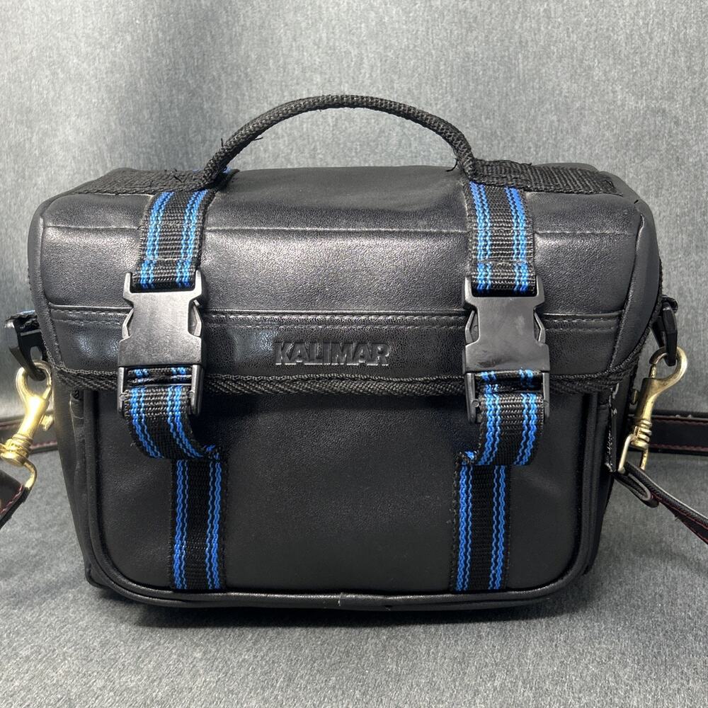 Vintage Kalimar Black Camera Bag 10x6x8 Pockets Adjustable Shoulder Strap Case